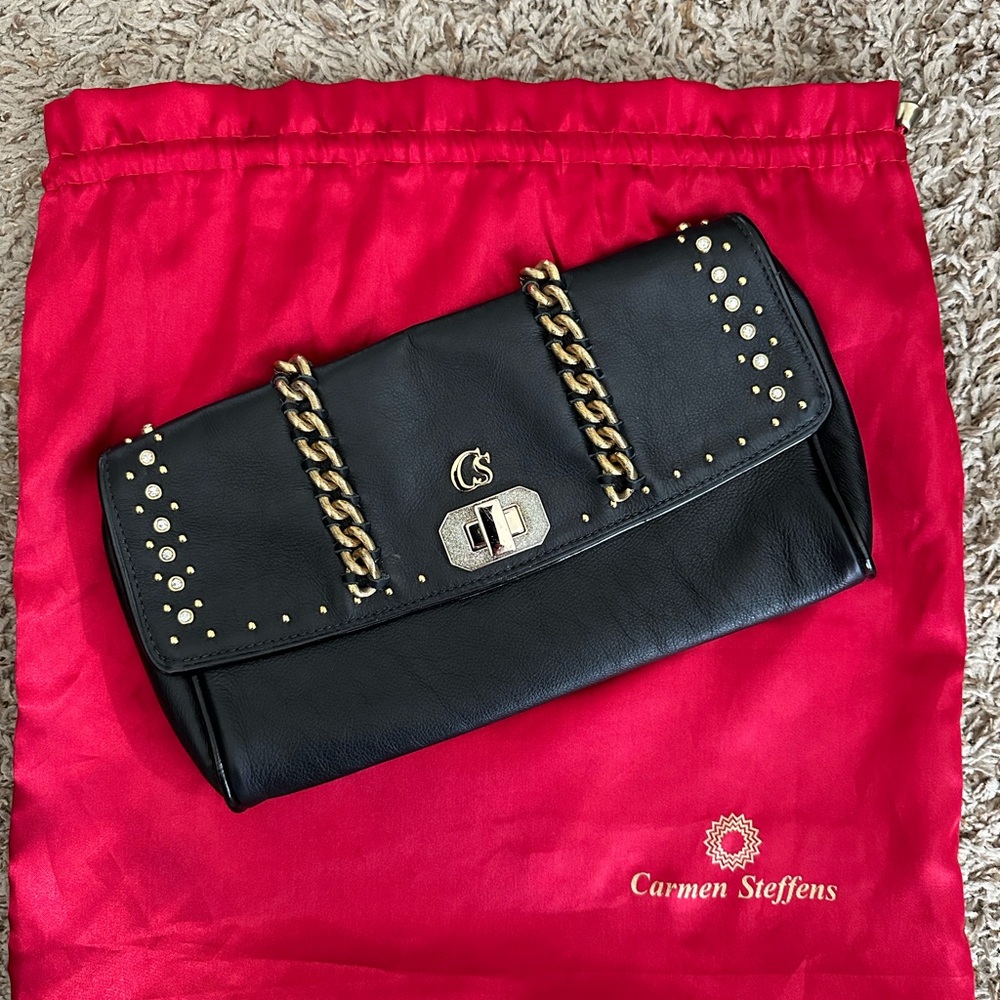 Carmen Steffens Black Chain-Accent Clutch